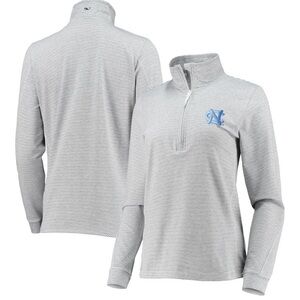 Vineyard Vines Tar Heels Sankaty Gray and White Striped Half Zip